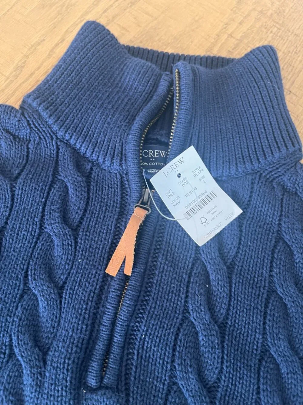 NWT JCrew Men's Cable Knit Navy Sweater